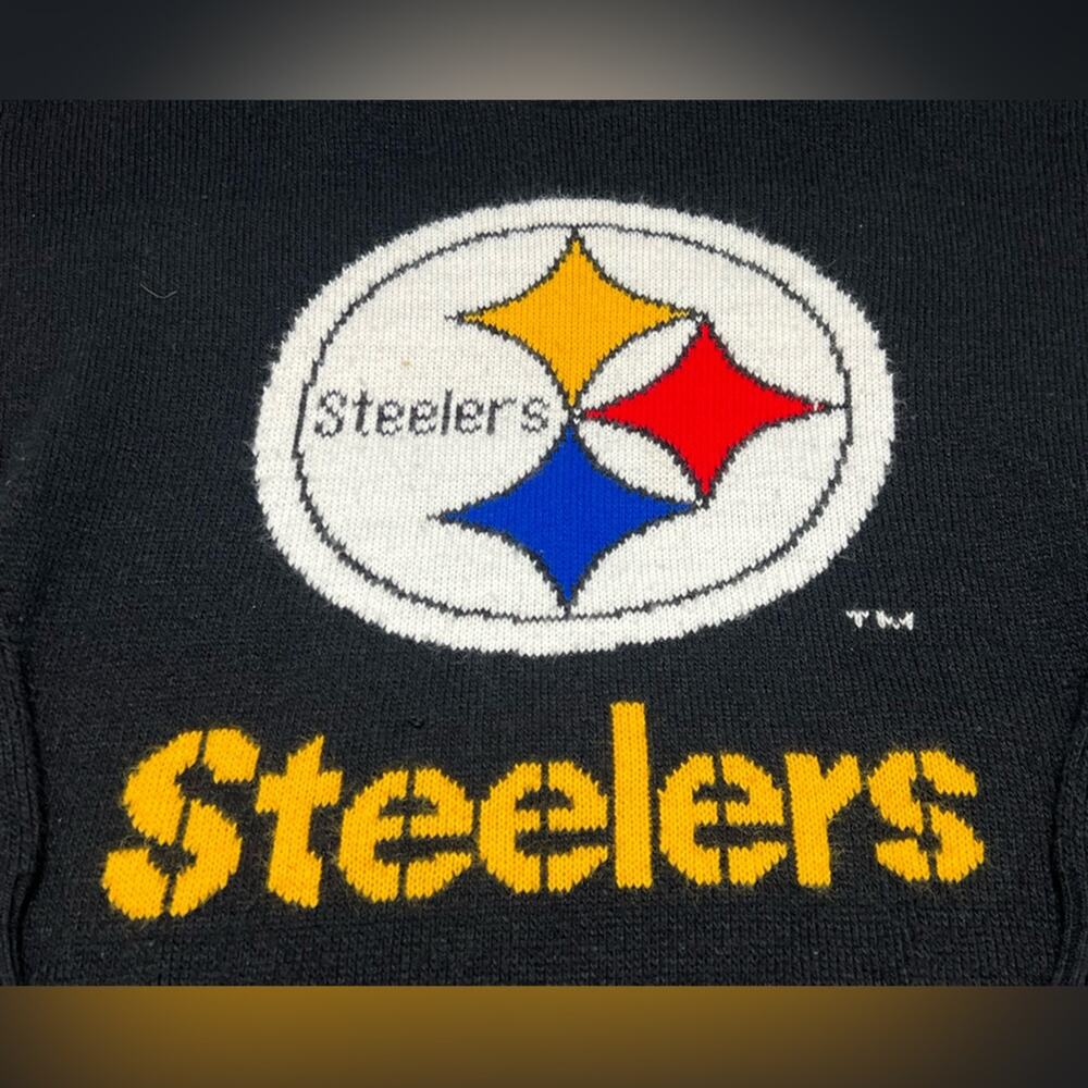 Vintage Pittsburgh Steelers Sweater Men's Large Black Knit Barrel II Acrylic USA - Picture 4 of 10
